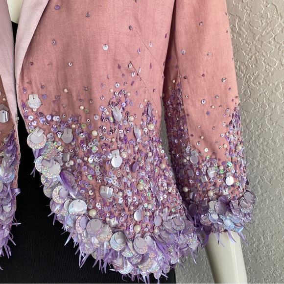 Vintage Anna Molinari Blumarine sequin embellished lavender pink jacket - Picture 2 of 16